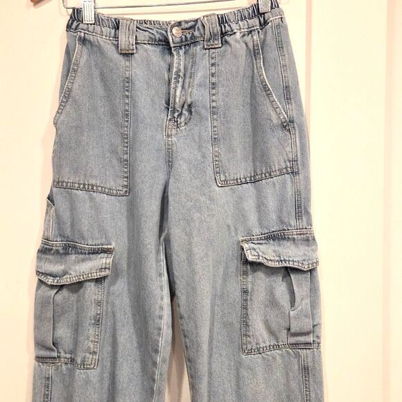 Simple Society High Rise Women's Cargo Jeans Straight Leg Grunge Denim Y2K 5/27 - Picture 2 of 8